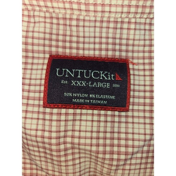Untuckit Mens 3XL Button-Up Shirt Nylon Blend Red & White Checkered - Picture 5 of 8